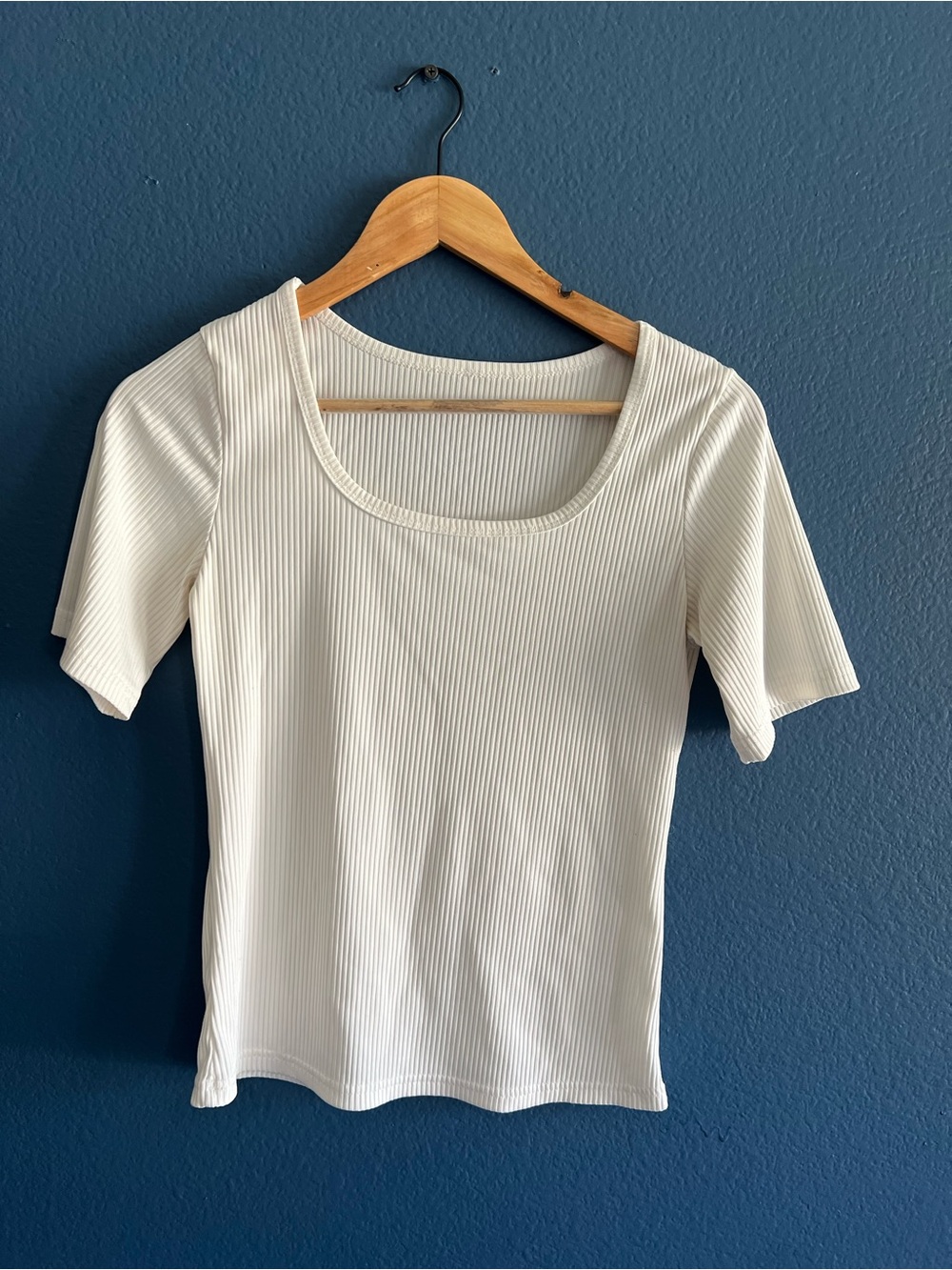 Source Unknown Ribbed Square-Neck Short Sleeve Top - White